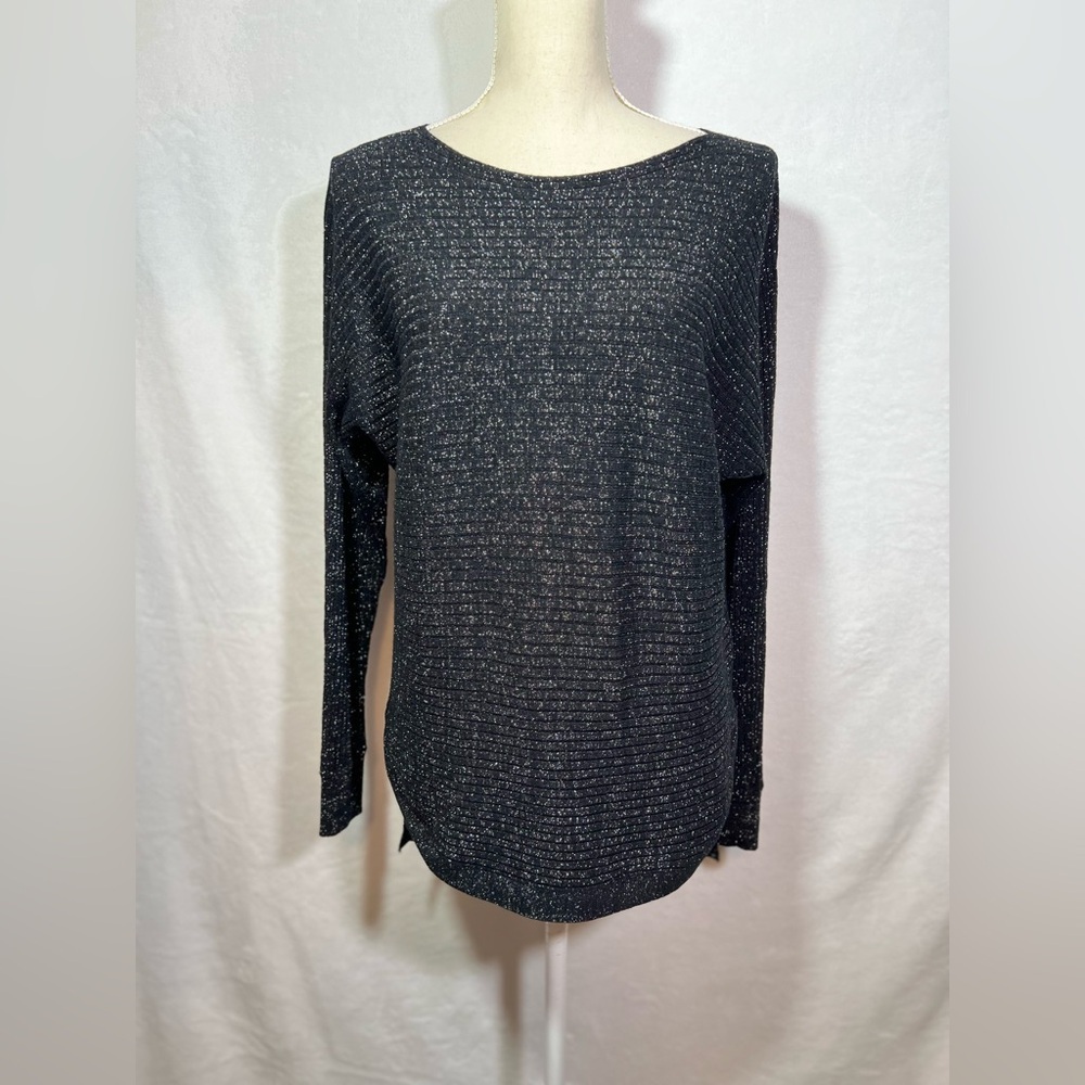 Hannah Pop Over Sweater Size M Black with Silver Shimmer Long Sleeve - Picture 7 of 7